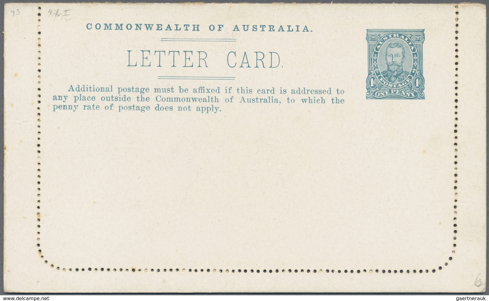GA Australien - Ganzsachen: 1911, Six Lettercards KGV 1d. Sideface On White Enamelled Stock With Differ - Entiers Postaux