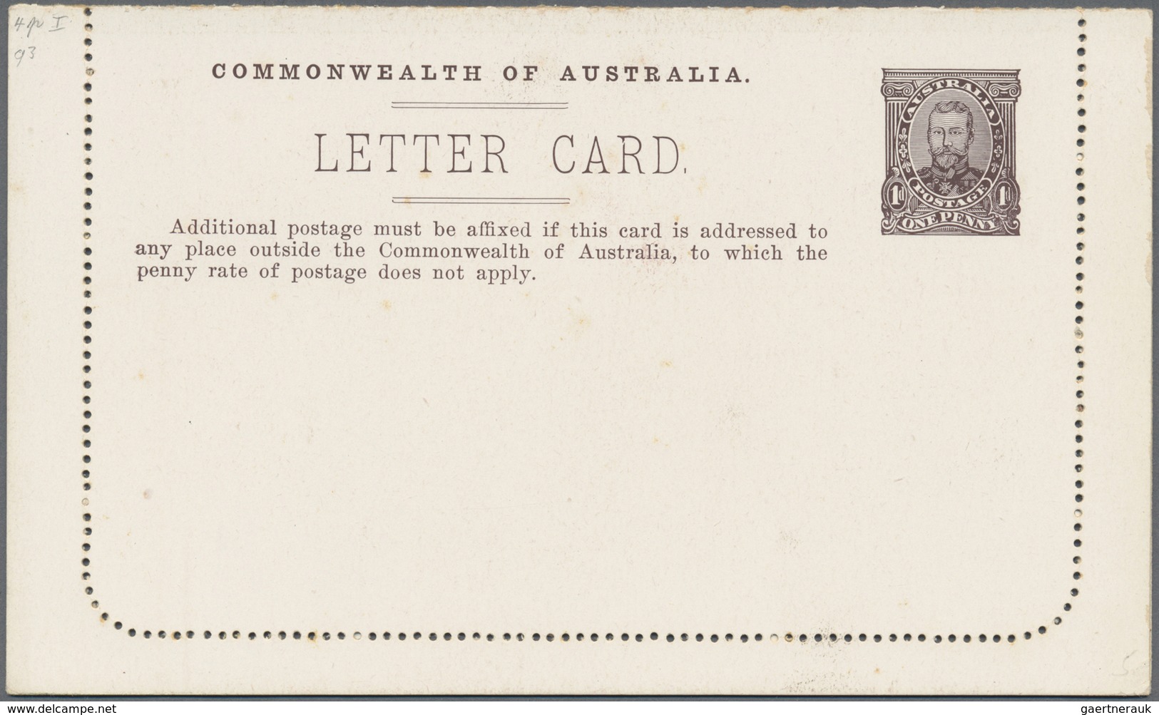 GA Australien - Ganzsachen: 1911, six lettercards KGV 1d. sideface on white enamelled stock with differ