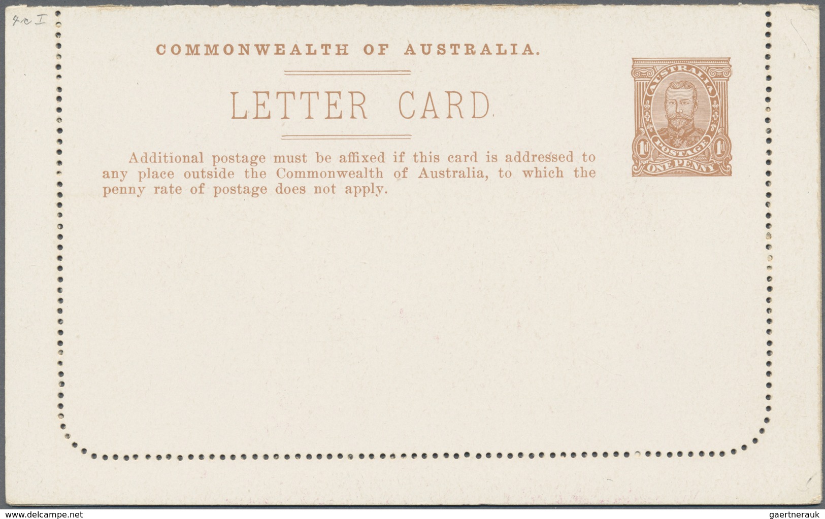 GA Australien - Ganzsachen: 1911, six lettercards KGV 1d. sideface on white enamelled stock with differ