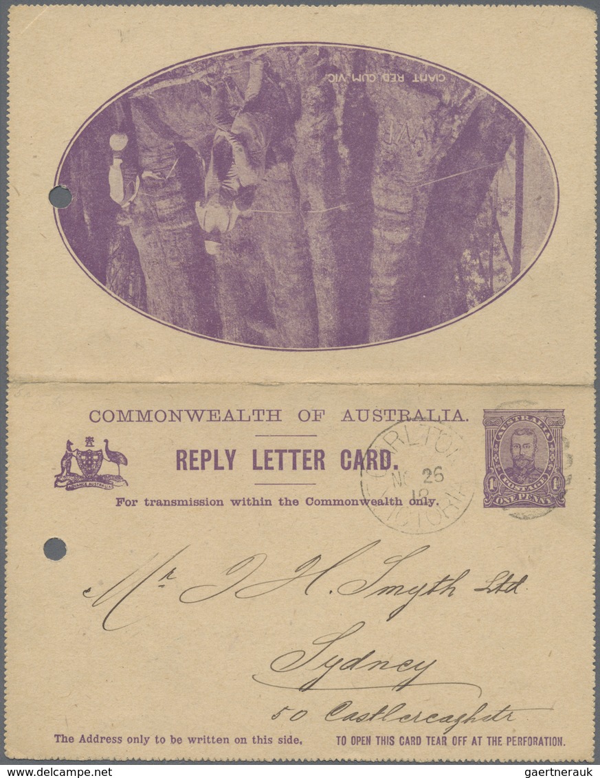 GA Australien - Ganzsachen: 1912 (26.11.), Reply-lettercard KGV 1d. Sideface Rouletted On Buff Stock Wi - Entiers Postaux