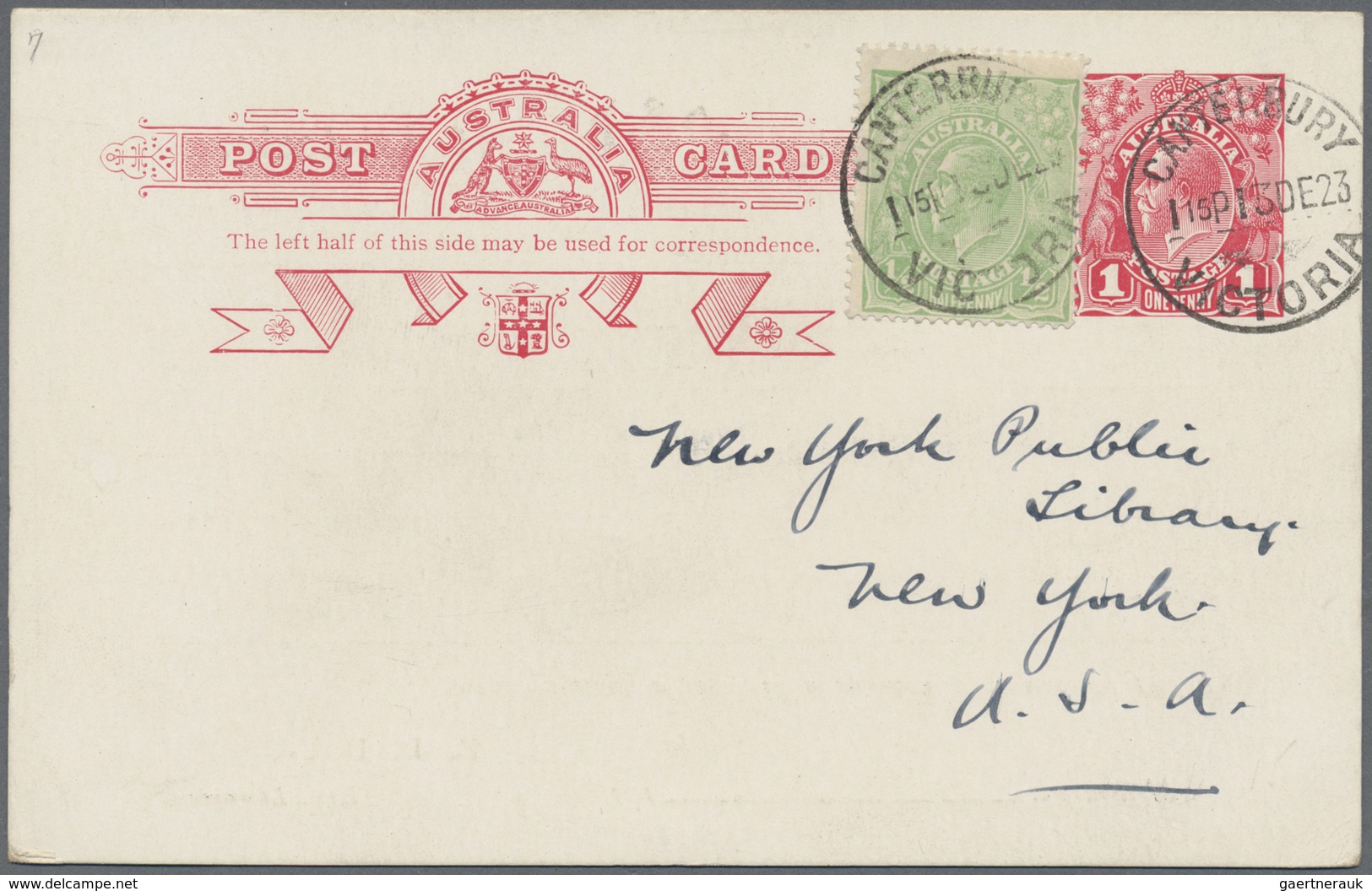 GA Australien - Ganzsachen: 1913/1923, Four Different Postcards KGV/Kangaroo All Uprated With ½d. Kanga - Postwaardestukken