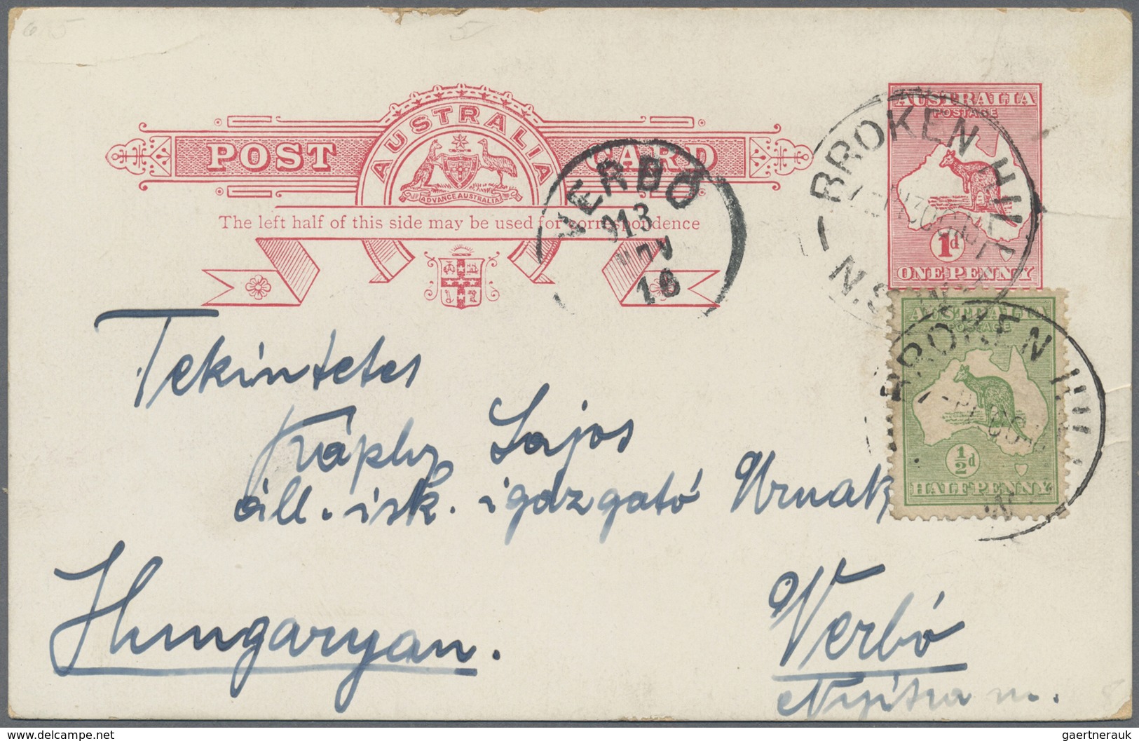 GA Australien - Ganzsachen: 1913/1923, Four Different Postcards KGV/Kangaroo All Uprated With ½d. Kanga - Entiers Postaux