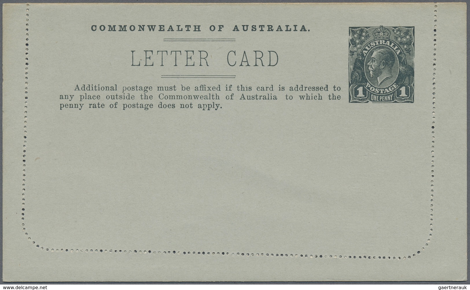 GA Australien - Ganzsachen: 1915, Lettercard KGV 1d. Perf. 12½ In Greenish-slate With Framed Oval View - Postwaardestukken