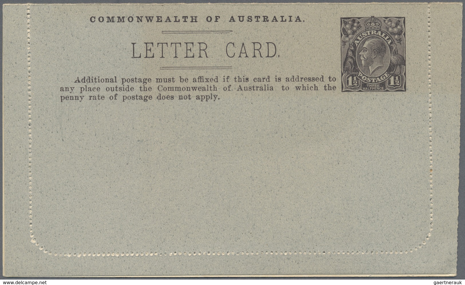 GA Australien - Ganzsachen: 1918, Lettercard KGV 1½d. Perf. 12½ On Grey Stock (white Inside) With Pictu - Entiers Postaux
