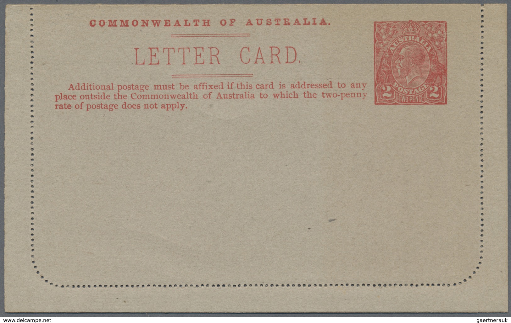 GA Australien - Ganzsachen: 1922, Lettercard KGV 2d. Red On Grey Stock With Picture 'GOVERNMENT HOUSE P - Entiers Postaux