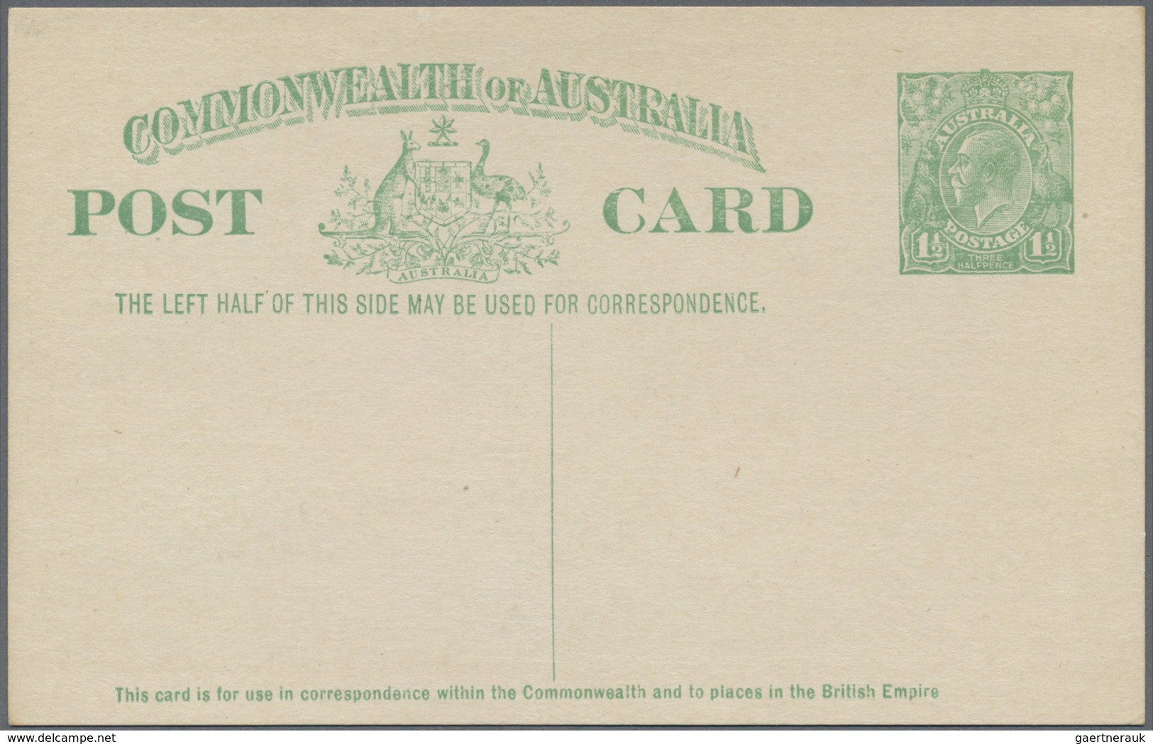 GA Australien - Ganzsachen: 1923, Postcard KGV 1½d. Emerald-green With Footnote Added, Fine And Fresh U - Entiers Postaux