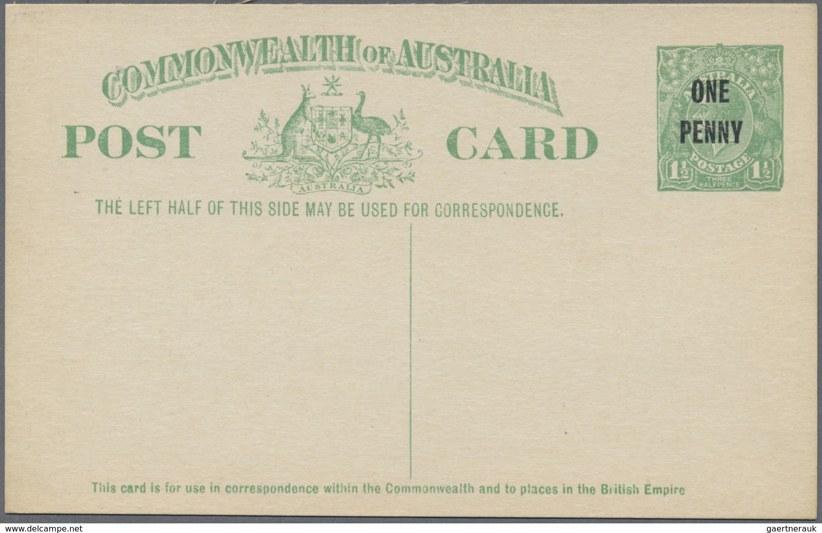 GA Australien - Ganzsachen: 1924, Two Postcards KGV 1½d. Emerald-green With And Without Footnote Both S - Postwaardestukken