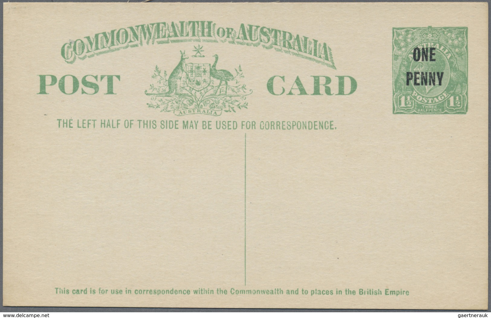 GA Australien - Ganzsachen: 1924, Two Postcards KGV 1½d. Emerald-green With And Without Footnote Both S - Entiers Postaux