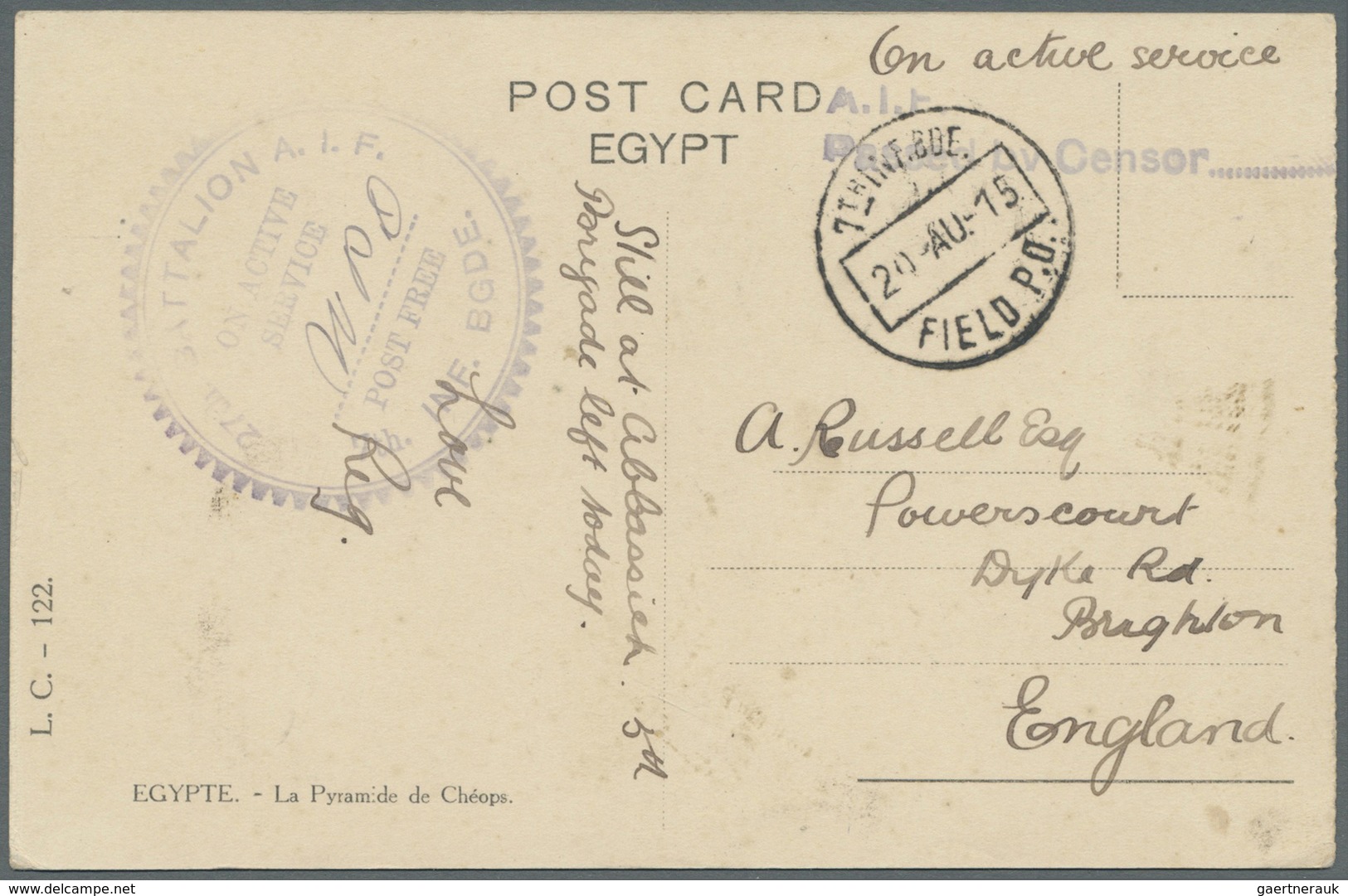 Br Australien - Besonderheiten: 1915. Stampless Picture Post Card Of 'The Pyramid At Cheops' Written Fr - Autres & Non Classés
