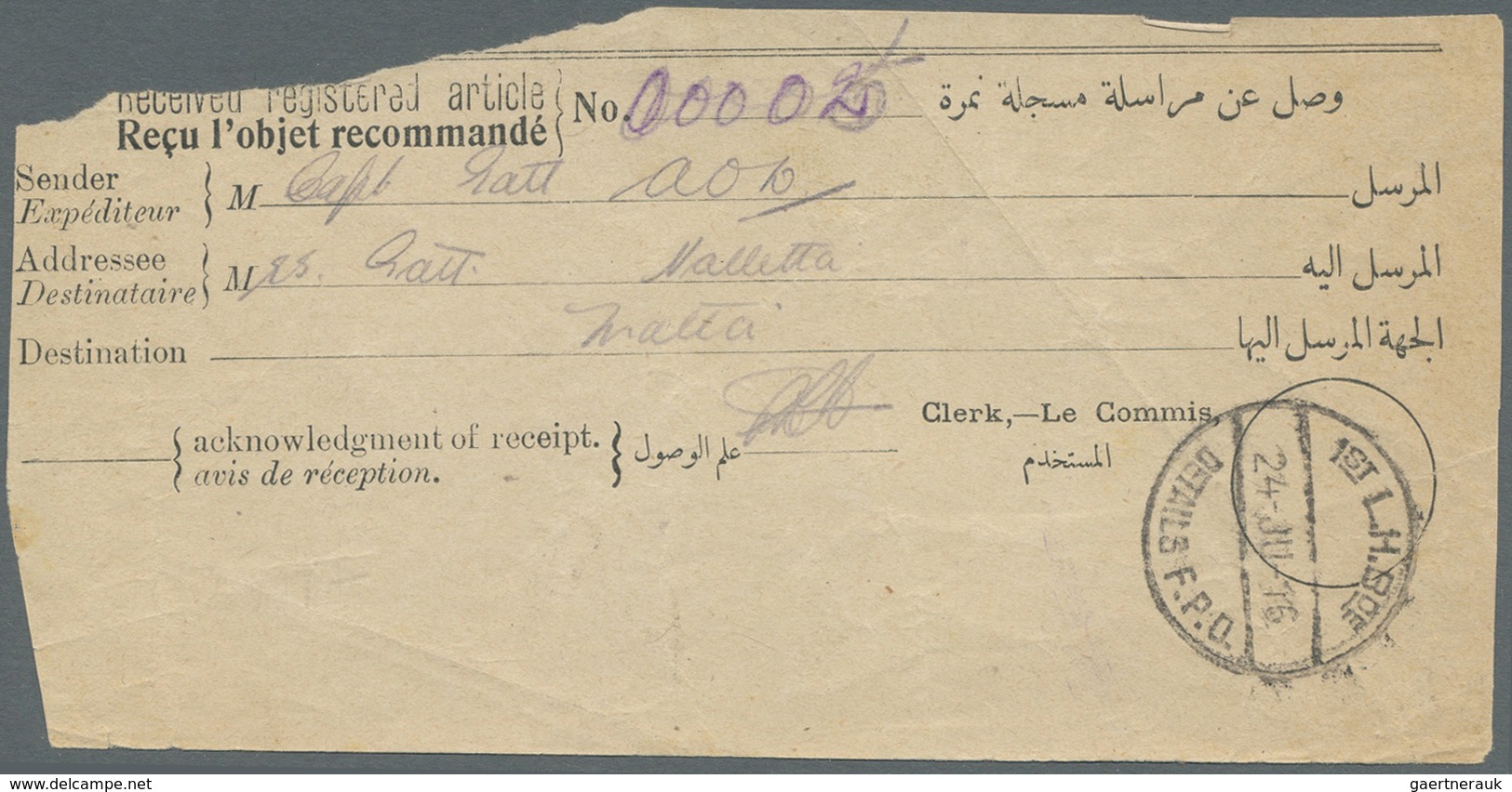 Br Australien - Besonderheiten: 1916. Stampless 'Field Service/ Post Card' Addressed To Sliema, Malta' - Autres & Non Classés