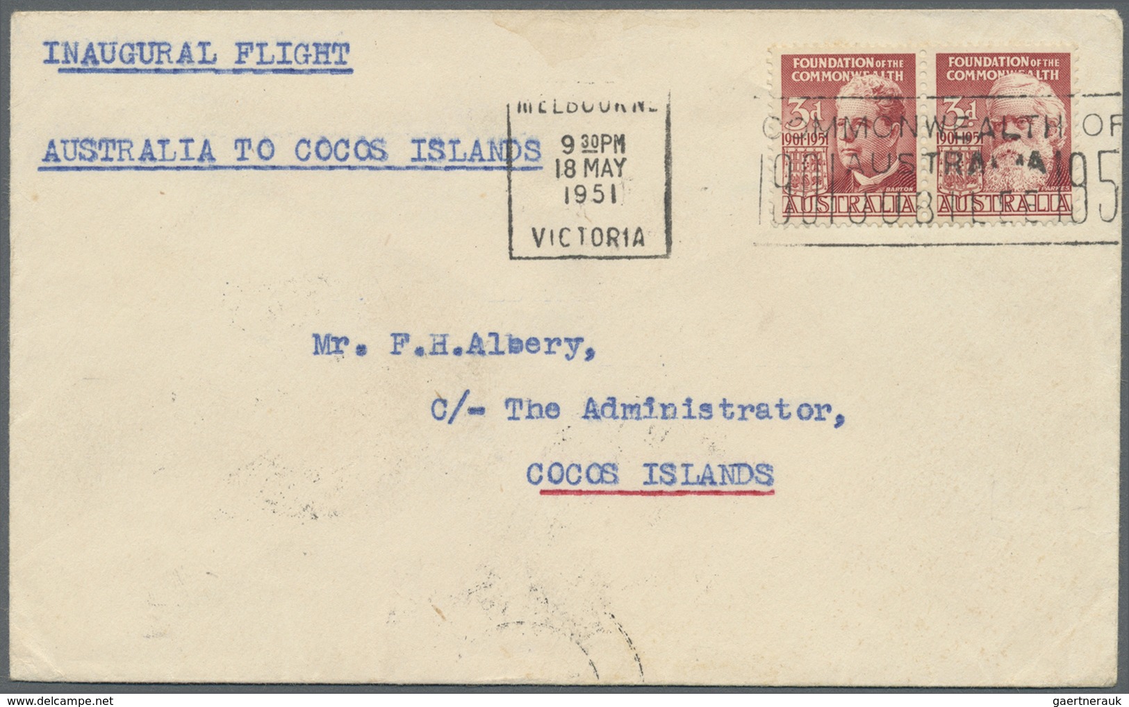 Australien - Besonderheiten: 1951, Quantas Survey Flight Australia-Cocos Isl. AAMC #1273b, Arrival " - Autres & Non Classés