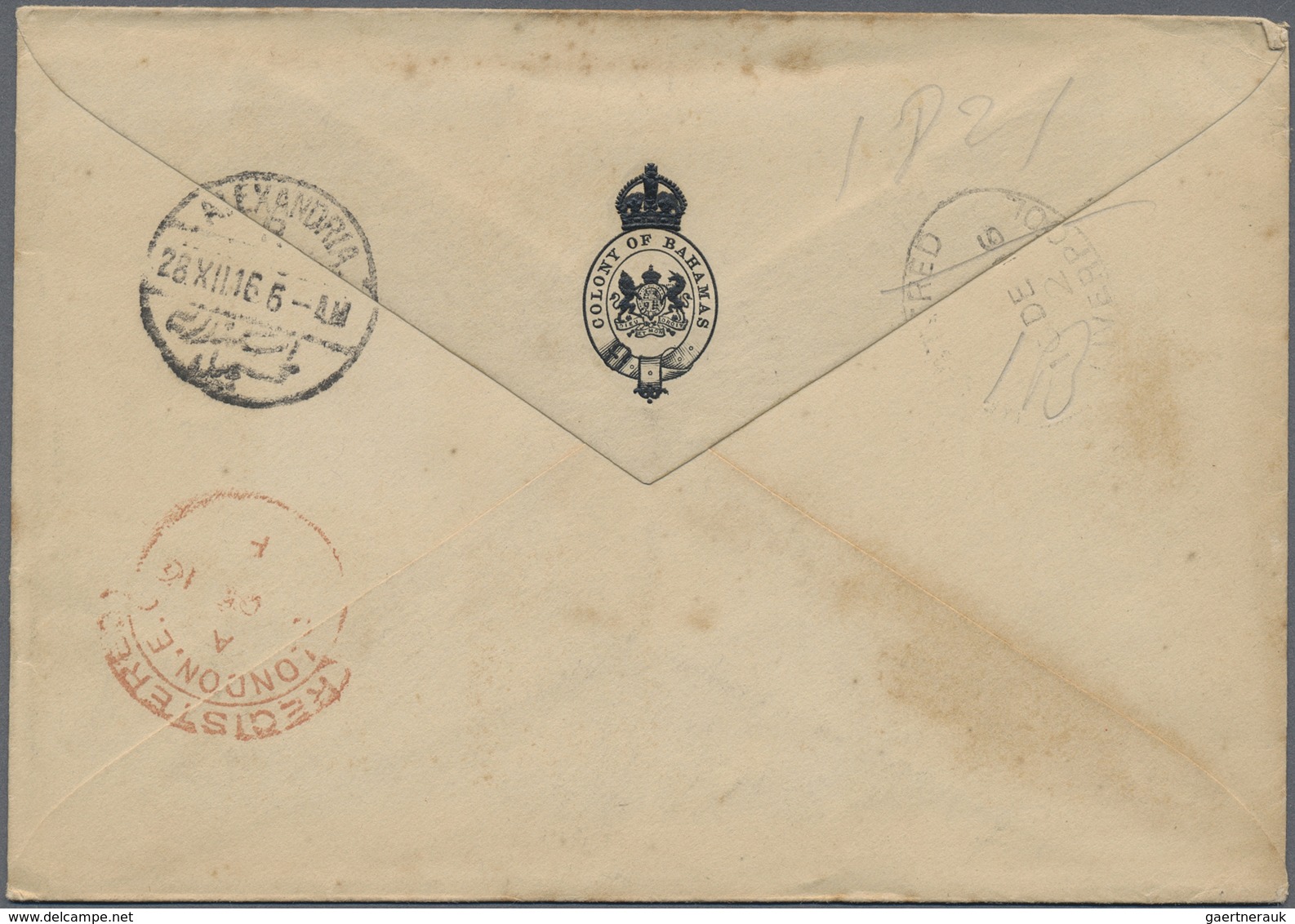 Br Bahamas: 1916. Official Mail Envelope Addressed To 'Captain Gatt, Alexandria, Egypt' Headed 'On His - 1963-1973 Autonomie Interne