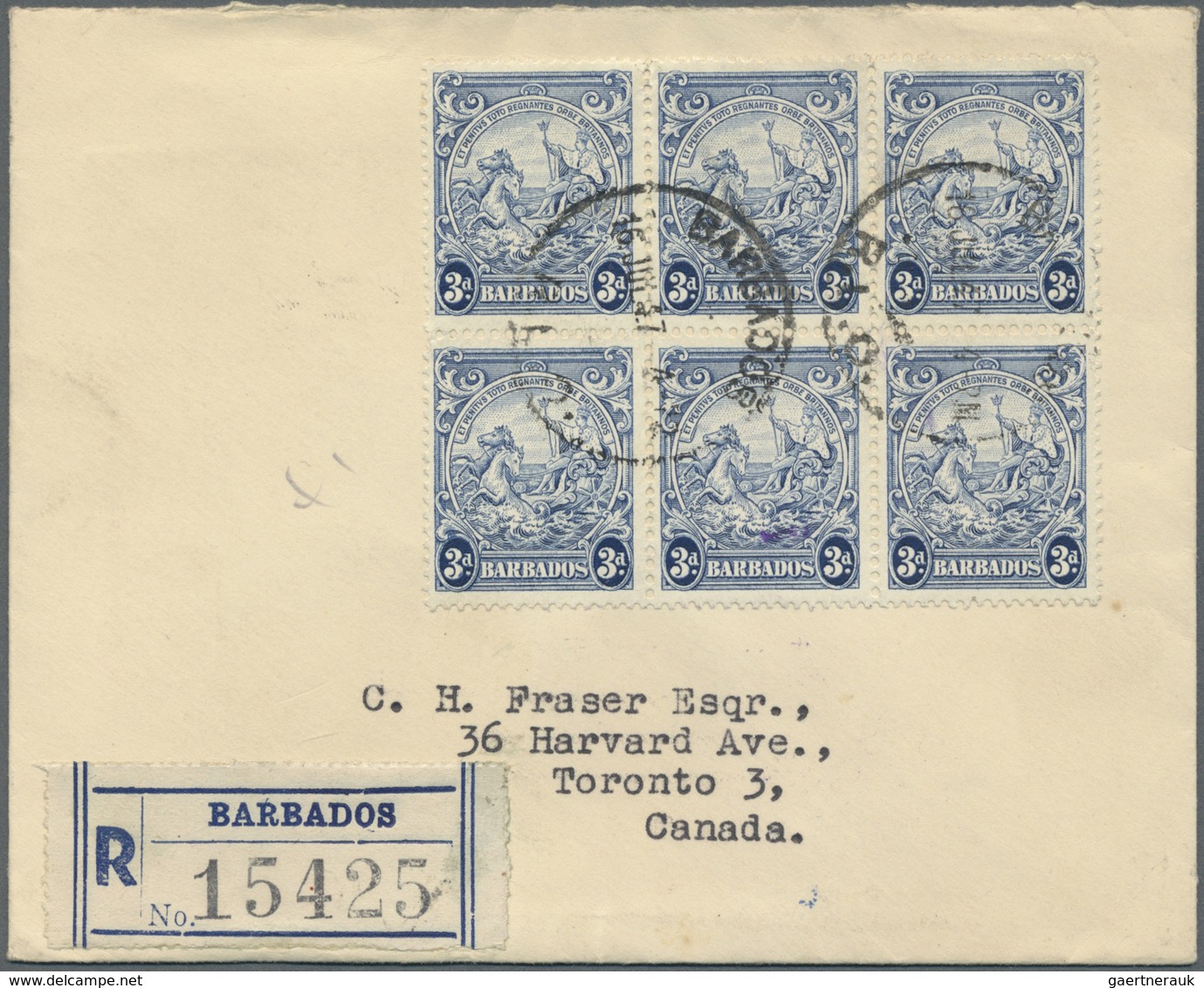 Br Barbados: 1920,1947, Two Attractiv Registered Letters, One To British Guiana And One To Canada. - Barbades (1966-...)