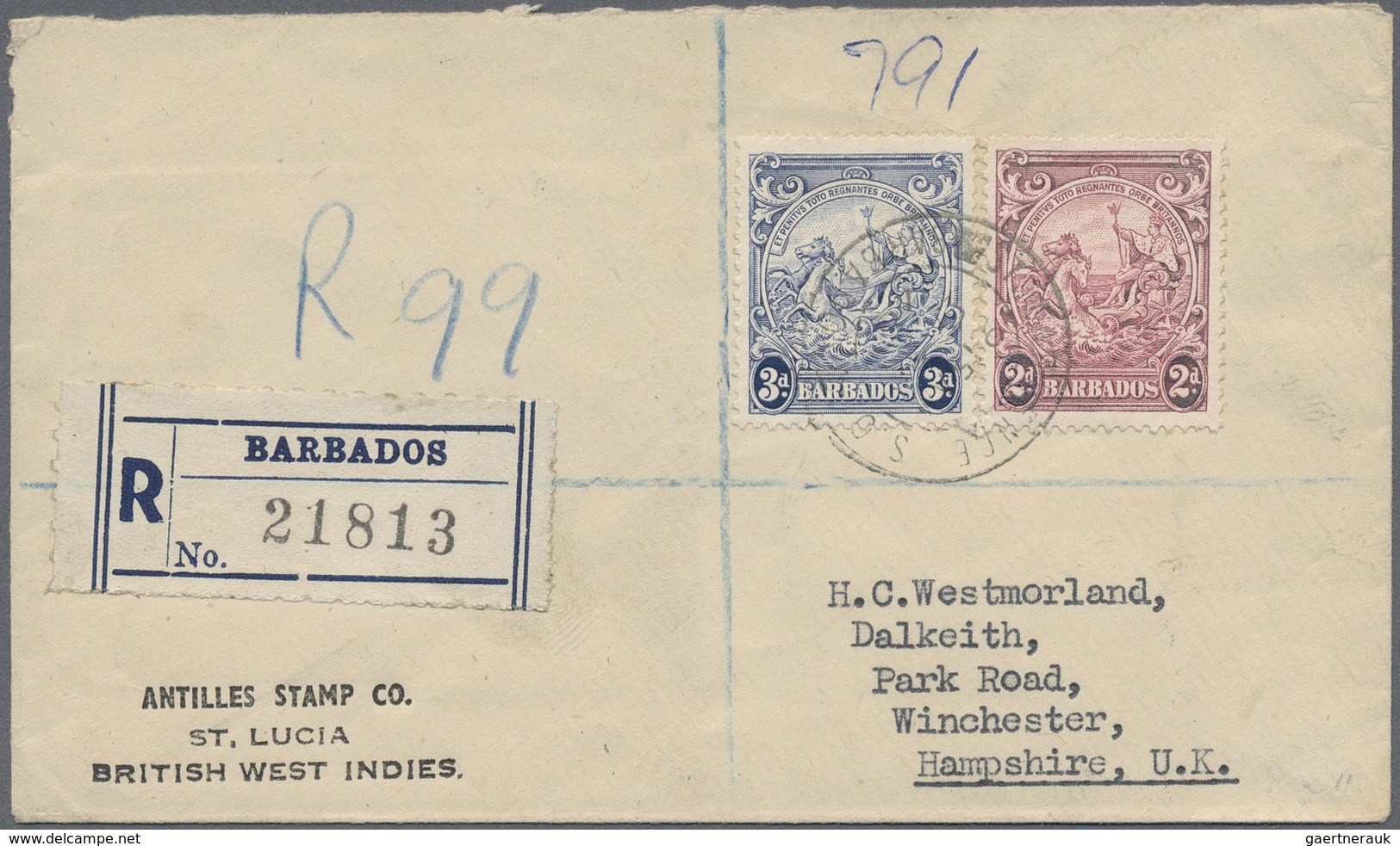 Br/ Barbados: 1927/1949, Three Letters Written To Canada, USA And U.K. With Two Registered. - Barbados (1966-...)