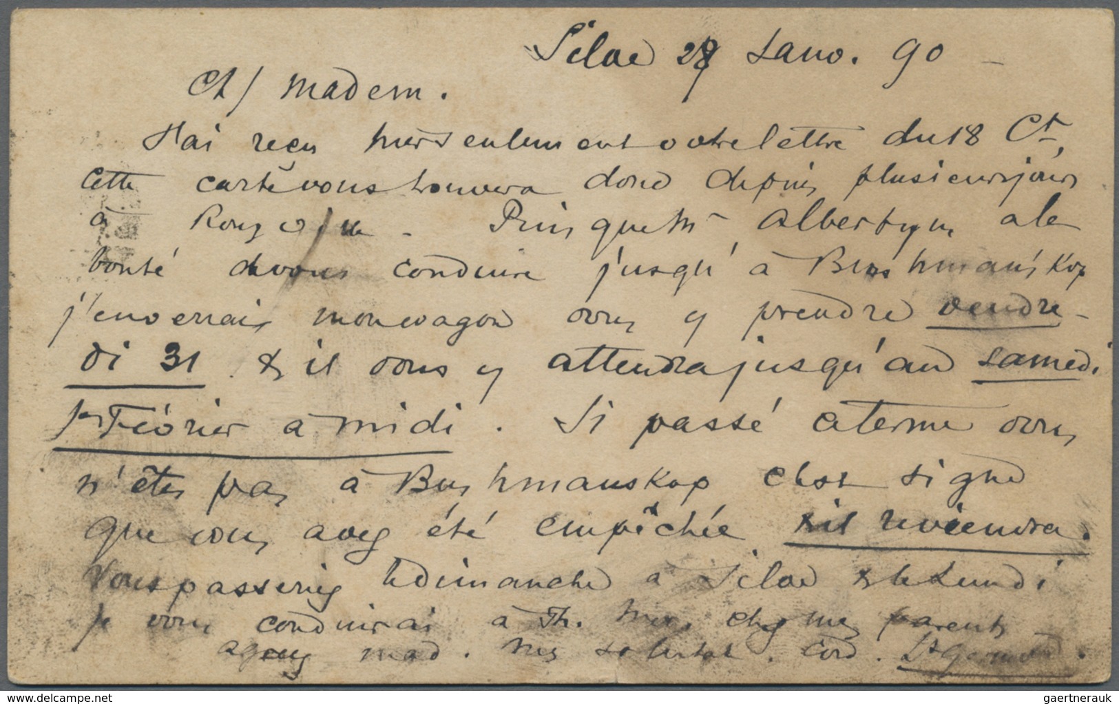 GA Basutoland: 1890, CGH Card 1/2d Canc. Unclear "156" Written In "SILAFE 28 Jan. 90" With Cds "MAFETEN - 1933-1964 Kolonie Van De Kroon