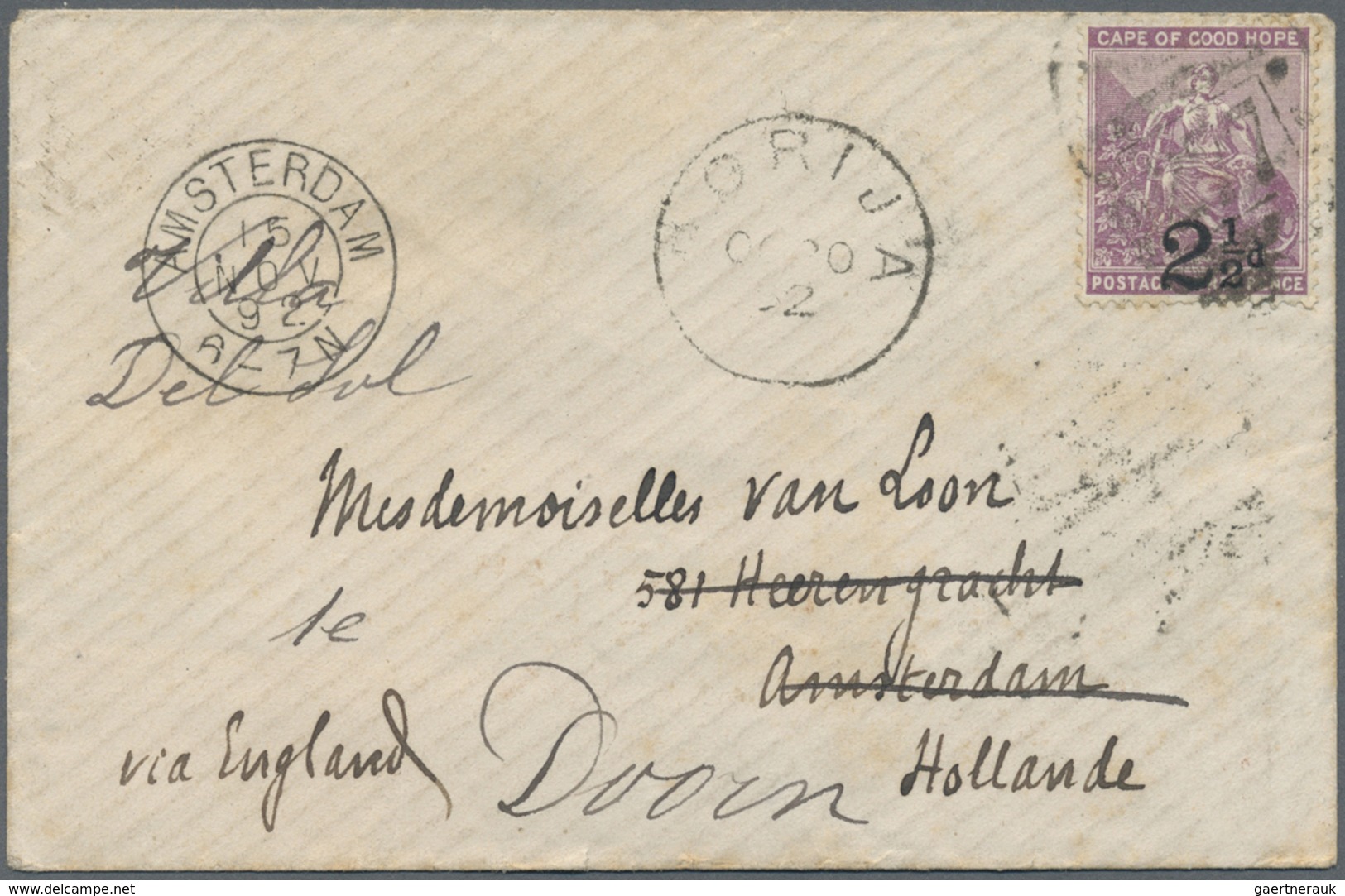 Br Basutoland: 1892, CGH 2 1/2d/3d Tied W. Somewhat Weak "277" To Small Cover W. "MORIJA OC 20 92" Alon - 1933-1964 Colonie Britannique