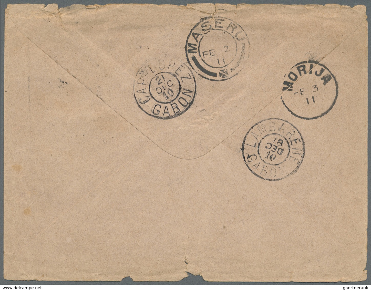 GA Basutoland: 1910. French Colonies Gabon Postal Stationery Envelope (opening Faults, Tears At Bottom) - 1933-1964 Kolonie Van De Kroon