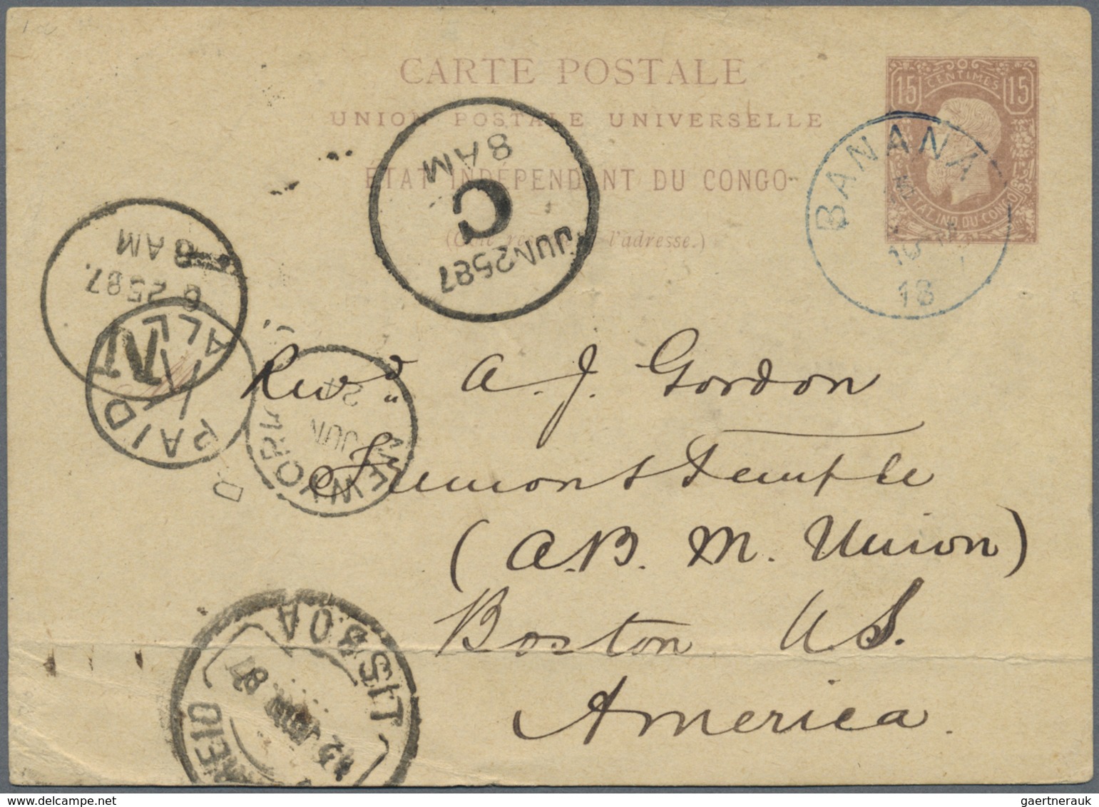 GA Belgisch-Kongo - Kongo-Staat: 1886, 15 C Bright Brown King Leopold Postal Stationery Card, Sent From - Andere & Zonder Classificatie