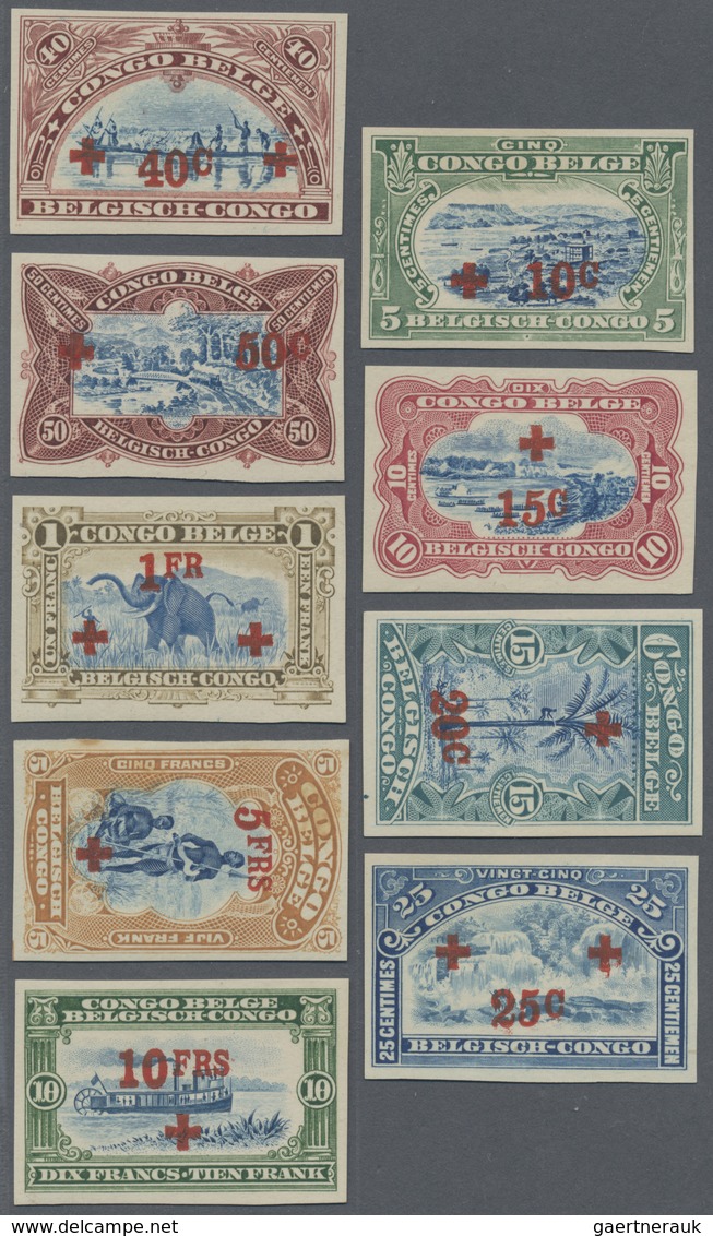 (*) Belgisch-Kongo: 1918. Complete Imperforate RED CROSS Overprint Set (9 Values). No Gum As Issued. (Mi - Autres & Non Classés