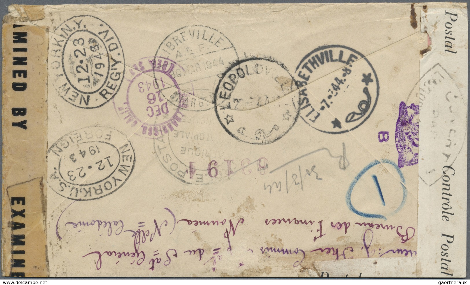 Br Belgisch-Kongo: 1943. Registered And Advice Of Receipt Envelope Addressed To French Equatorial Afric - Autres & Non Classés