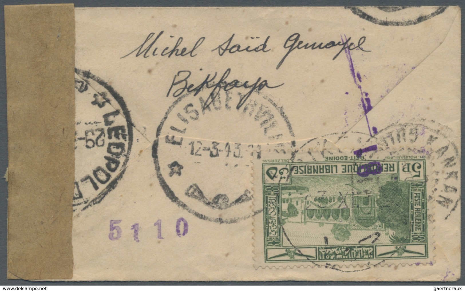 Br Belgisch-Kongo: 1943. Envelope Addressed To Kankan, Guinee Francaise Bearing Grand Liban ‘Air Mail’ - Andere & Zonder Classificatie