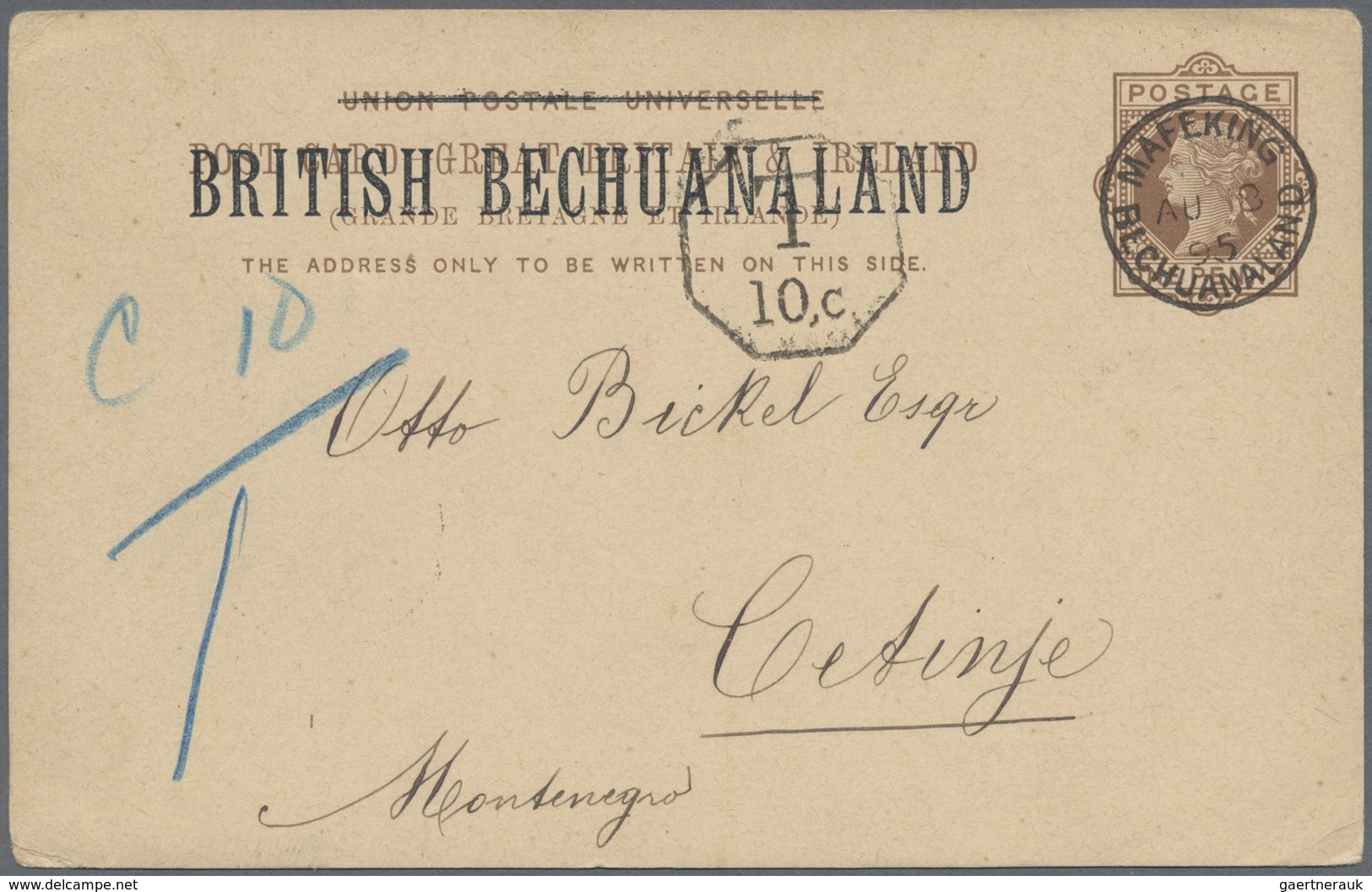 GA Betschuanaland: 1888, "BRITISH BETCHUANALAND" Stationery Card "ONE PENNY" Brown On Buff With Cds "MA - 1885-1964 Protectoraat Van Bechuanaland