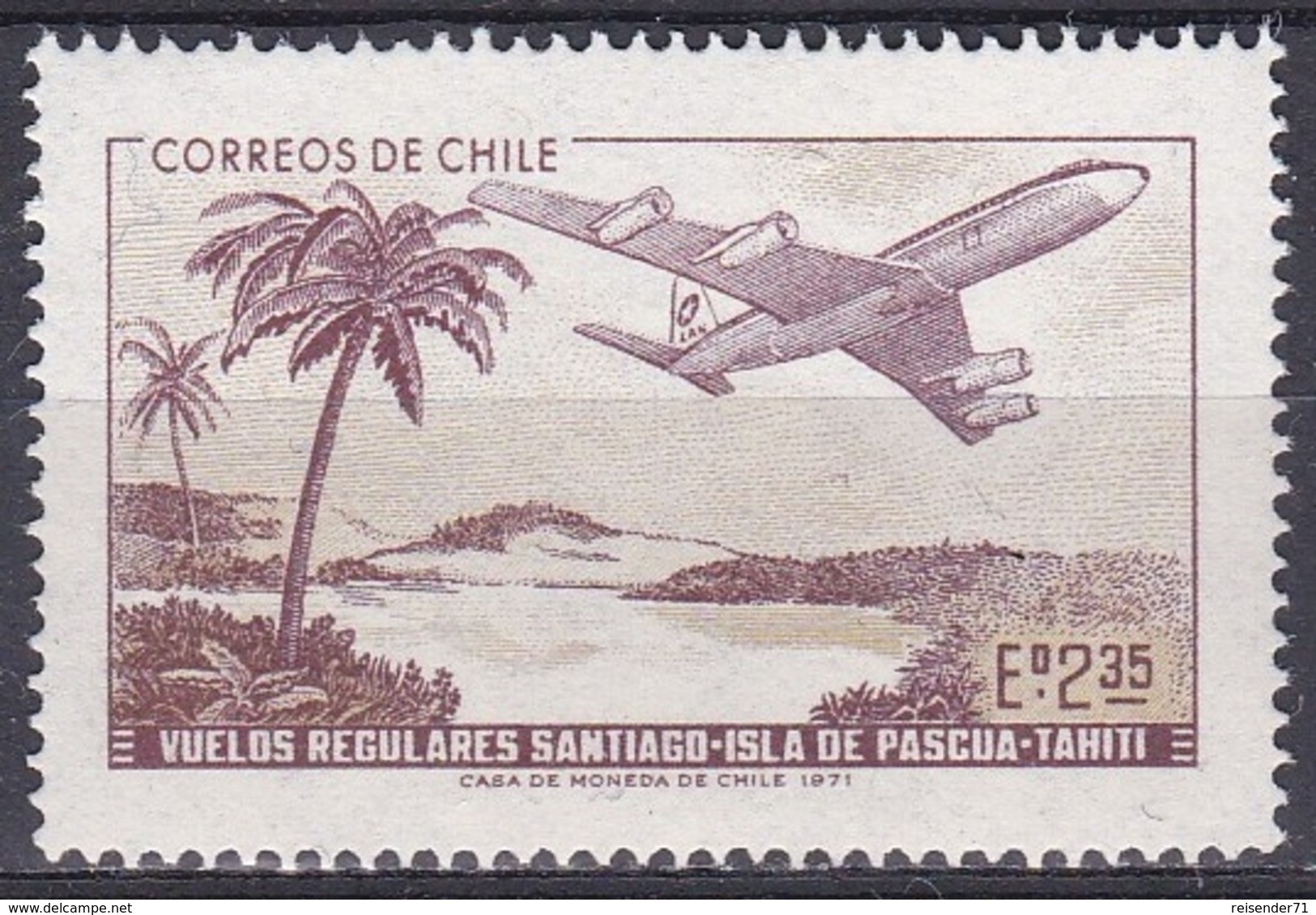 Chile 1971 Transport Verkehr Flugzeuge Aeroplanes Avion Aeroplano Tahiti Osterinsel Palmen Palms, Mi. 766 ** - Chile