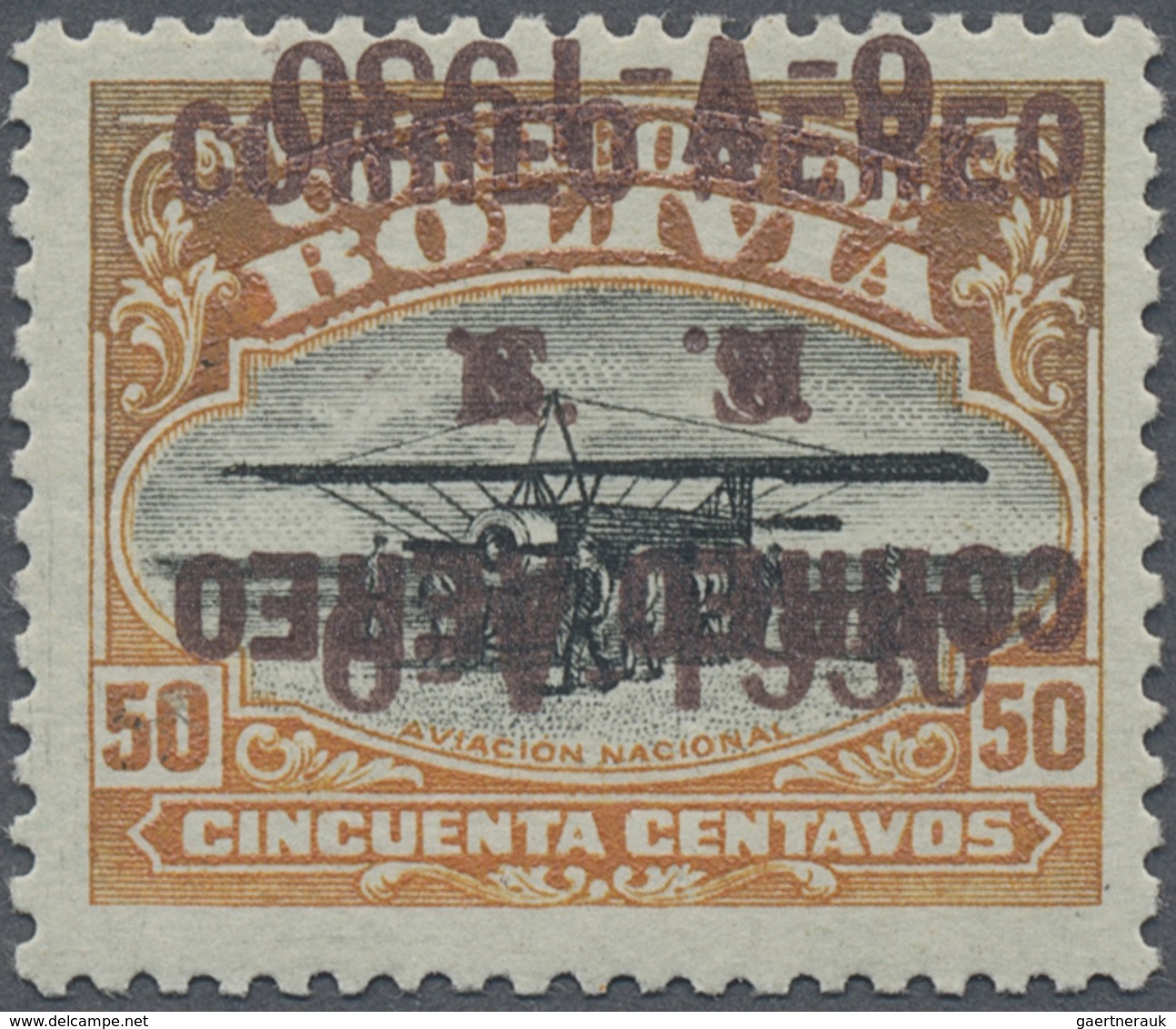 * Bolivien: 1930, Zeppelin 50 C. With Double Overprint (one Inverted) In Brown, Unused, Slight Oxidize - Bolivië