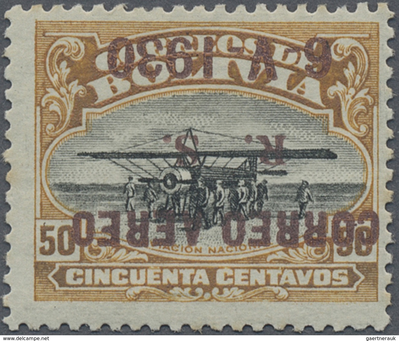 * Bolivien: 1930, Zeppelin 50 C. With Inverted Overprint In Brown, Unused, Two Tiny Spots, Otherwise F - Bolivië