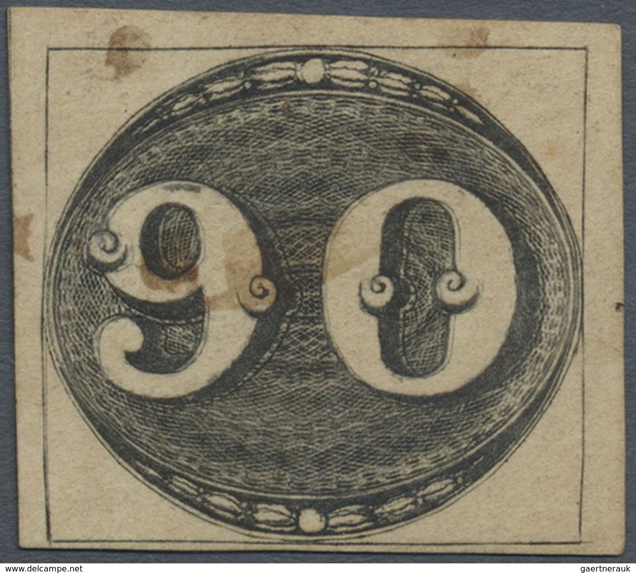 O Brasilien: 1843, Bull's Eyes, 90r. Black With Plate Repair (=additional Shifted Frame Line In Value) - Autres & Non Classés