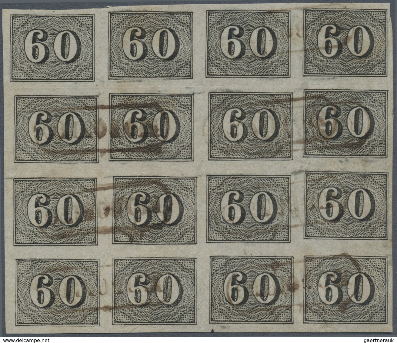 O Brasilien: 1850, Verticais, 60r. Black, Block Of 16, Fresh Colur And Full Margins, Neatly Cancelled, - Autres & Non Classés