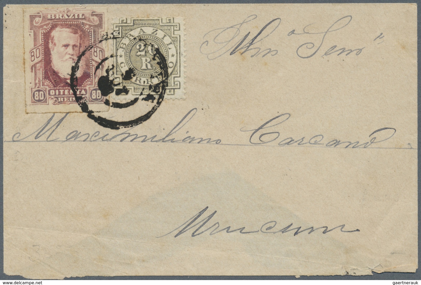 Br Brasilien: 1877, 80 R Carmine And 1884, 20 R Dull-green On Envelope (b/s Lower Flap Missing) Sent To - Autres & Non Classés