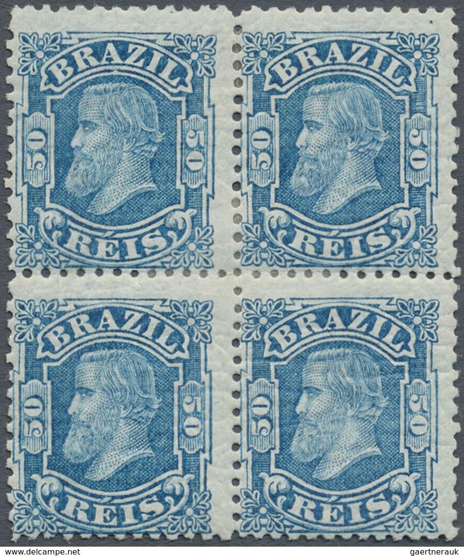 * Brasilien: 1881, Dom Pedro, 50r. Blue, Block Of Four, Bright Colour And Well Perforated, Mint O.g. W - Autres & Non Classés