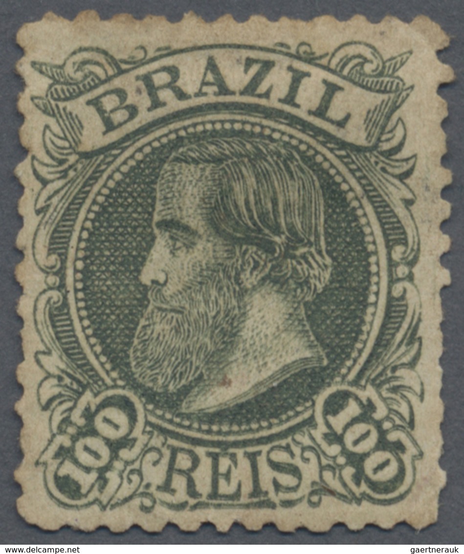 (*) Brasilien: 1882, Dom Pedro, 100r. Blackish Green Showing Variety "partial Double Impression Of Desig - Autres & Non Classés