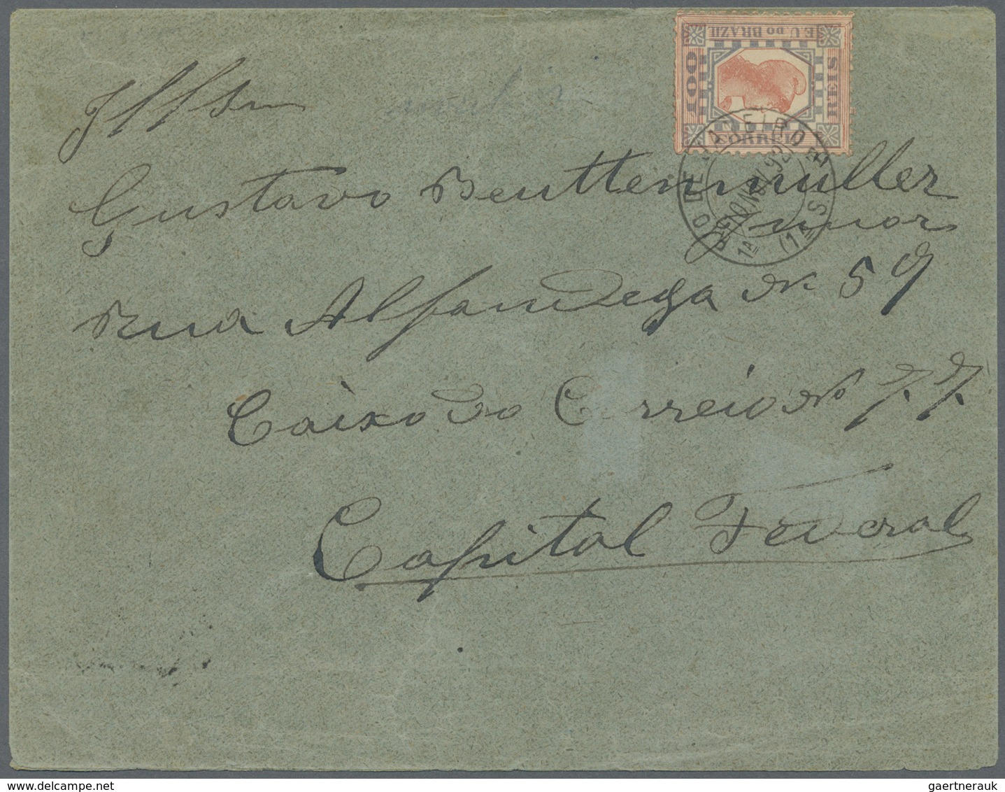 Br Brasilien: 1891/1892, Allegory 100r. Blue/red With INVERTED CENTRE, Single Franking On Cover From "R - Andere & Zonder Classificatie