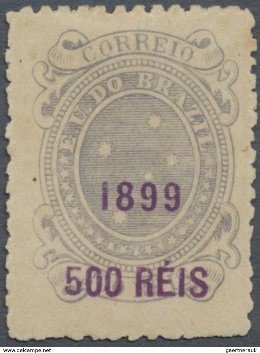 (*) Brasilien: 1899, 500r. On 300r. Greyish Slate, Unused No Gum, Slight Toning. $1400, RHM 132a "cinza - Autres & Non Classés