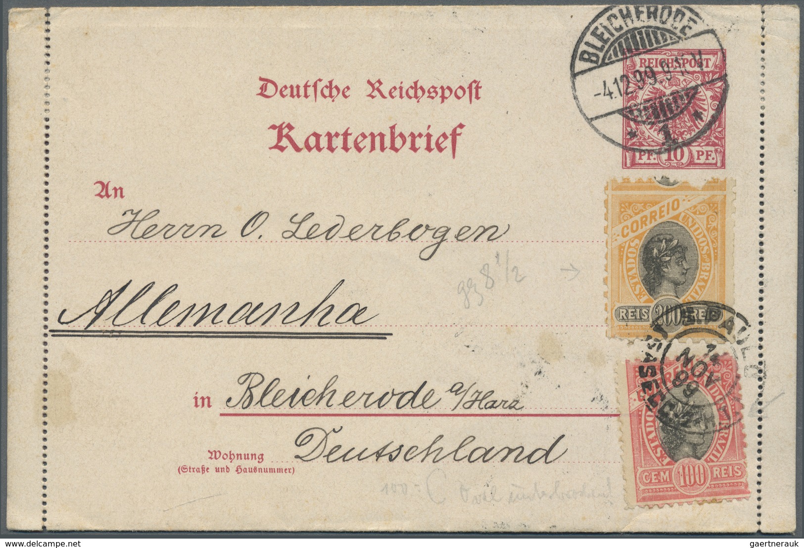 GA Brasilien: 1899, Two "German Reichspost" Letter-cards (part 1+2)both With Double Franking Germany 10 - Autres & Non Classés