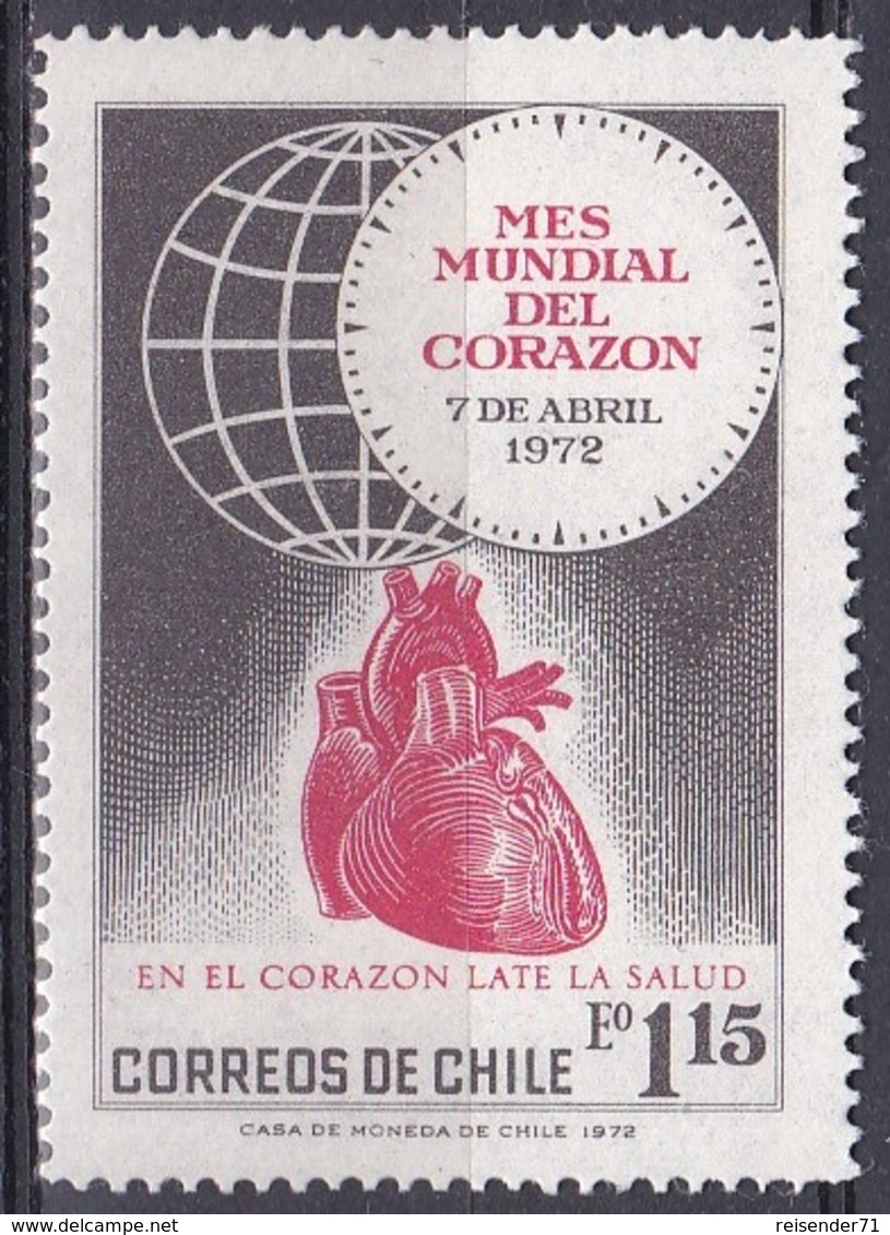 Chile 1972 Medizin Medicine Gesundheit Health Herz Heart Corazon Globus Welt-Herzmonat, Mi. 771 ** - Chile