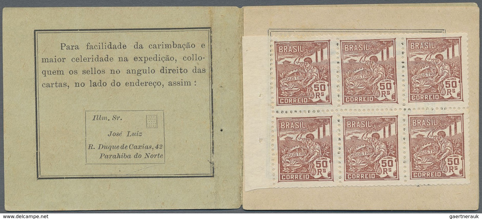 ** Brasilien: 1920-22, Booklet CD-4 Black On Green Olive Complete 6$900, Containing Five Different Book - Autres & Non Classés