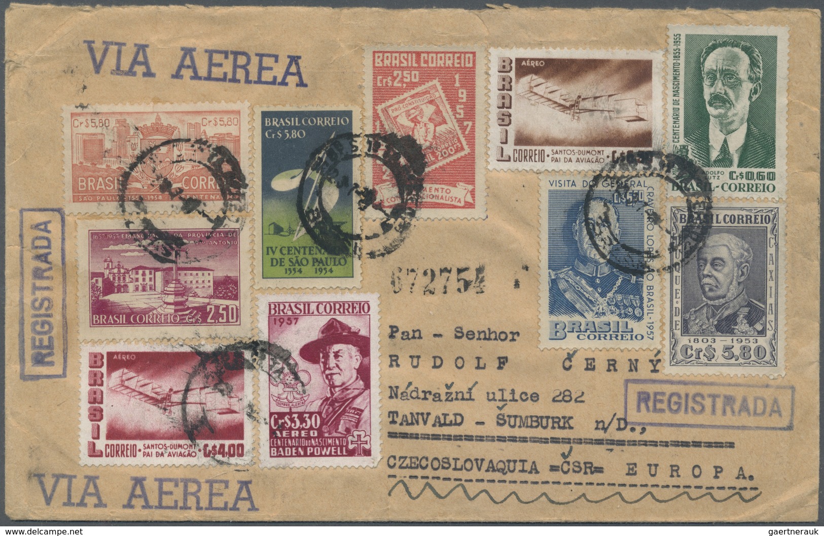 Br Brasilien: 1957, Decorative Registered Cover With Air Mail From Sao Paulo To CSR - Autres & Non Classés