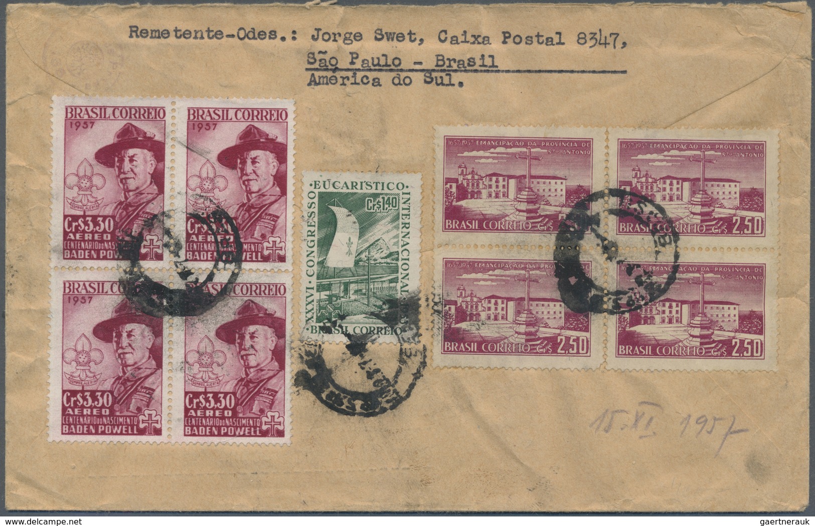 Br Brasilien: 1957, Decorative Registered Cover With Air Mail From Sao Paulo To CSR - Autres & Non Classés