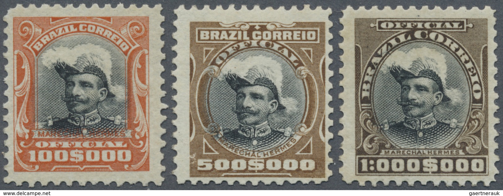 ** Brasilien - Dienstmarken: 1913, Officials 1913: 100.000 R, 500.000 Rand 1.000.000 R President Da Fon - Service