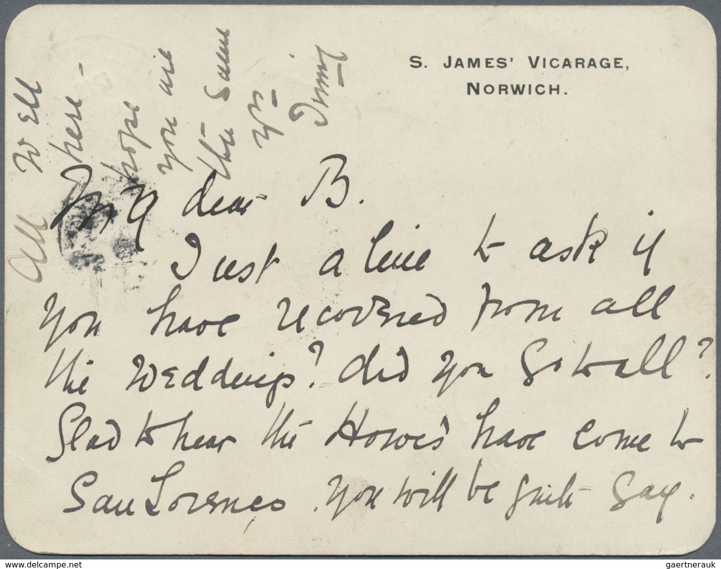 Br Brasilien - Portomarken: 1905. Post Card Written From 'St James Vicarage, Norwich' Addressed To Braz - Strafport