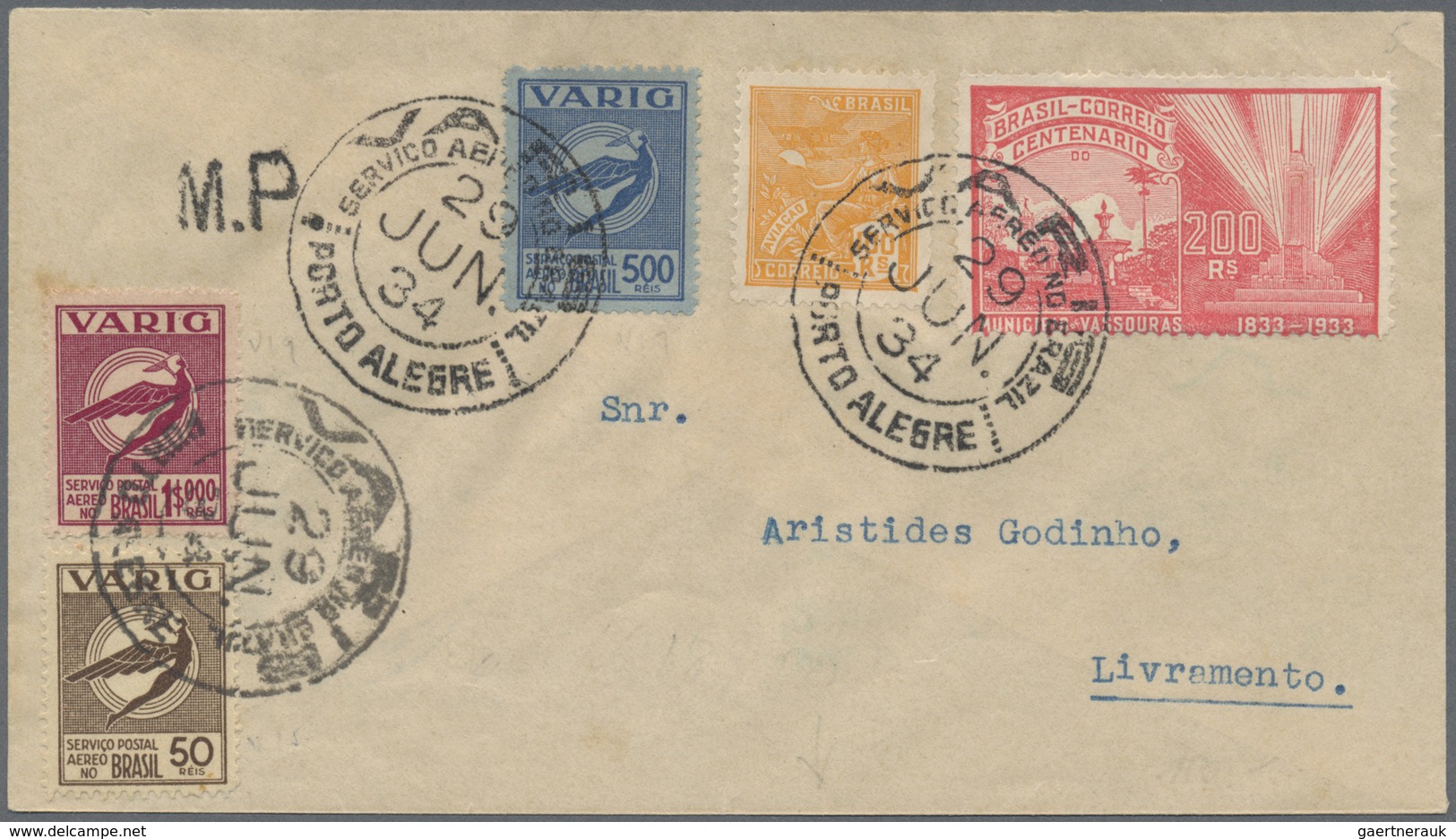 Br Brasilien - Privatflugmarken Varig: 1931, Airmail 50 R., 500 R., 1000 R., 1500 R. And 2000 R. On Thr - Poste Aérienne (Compagnies Privées)