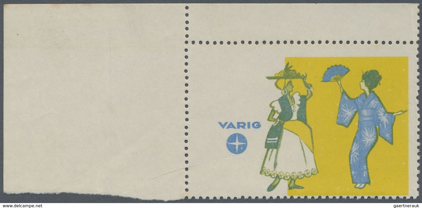 (*) Brasilien - Privatflugmarken Varig: VARIG Air Mail Stamp Missing Print Frame And Value, Corner Margi - Poste Aérienne (Compagnies Privées)