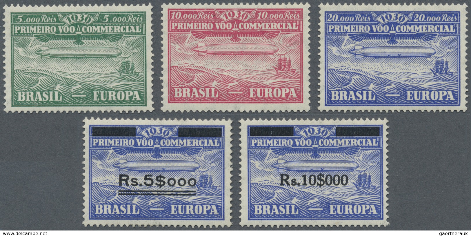 */ Brasilien - Privatflugmarken Zeppelin: 1930, Zeppelin 5000 R. - 20000 R. Ultramrin, Complete Set And - Poste Aérienne (Compagnies Privées)