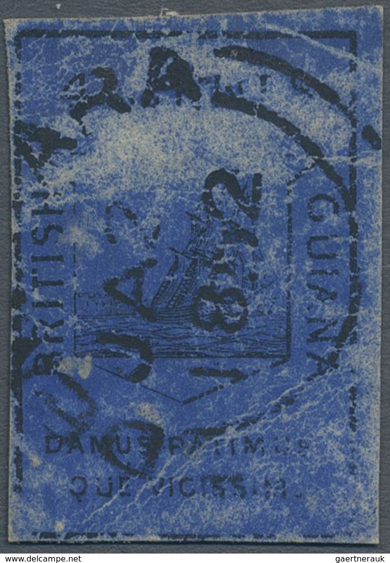 O Britisch-Guyana: 1852, 4c Black On Deep Blue With Full To Wide Margins All Around, The Blue Colour O - Guyane Britannique (...-1966)