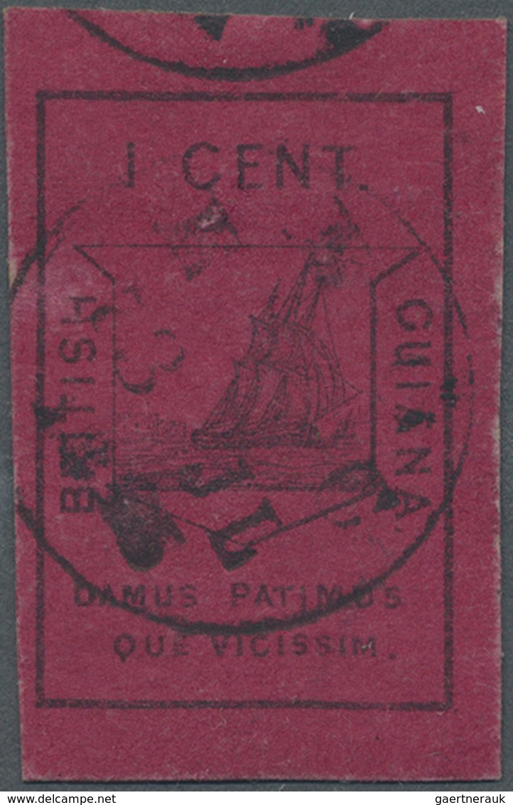 O Britisch-Guyana: 1852, 1c. Black On Magenta Surface-coloured Paper Imperforate With Very Fine Margin - Britisch-Guayana (...-1966)