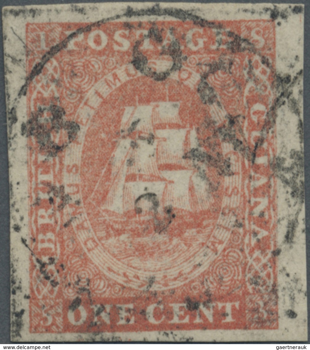 O Britisch-Guyana: 1853 1c. Vermilion, Used And Cancelled By "B G/(A 5) C/...2 NO/..." Cds (probably F - Britisch-Guayana (...-1966)