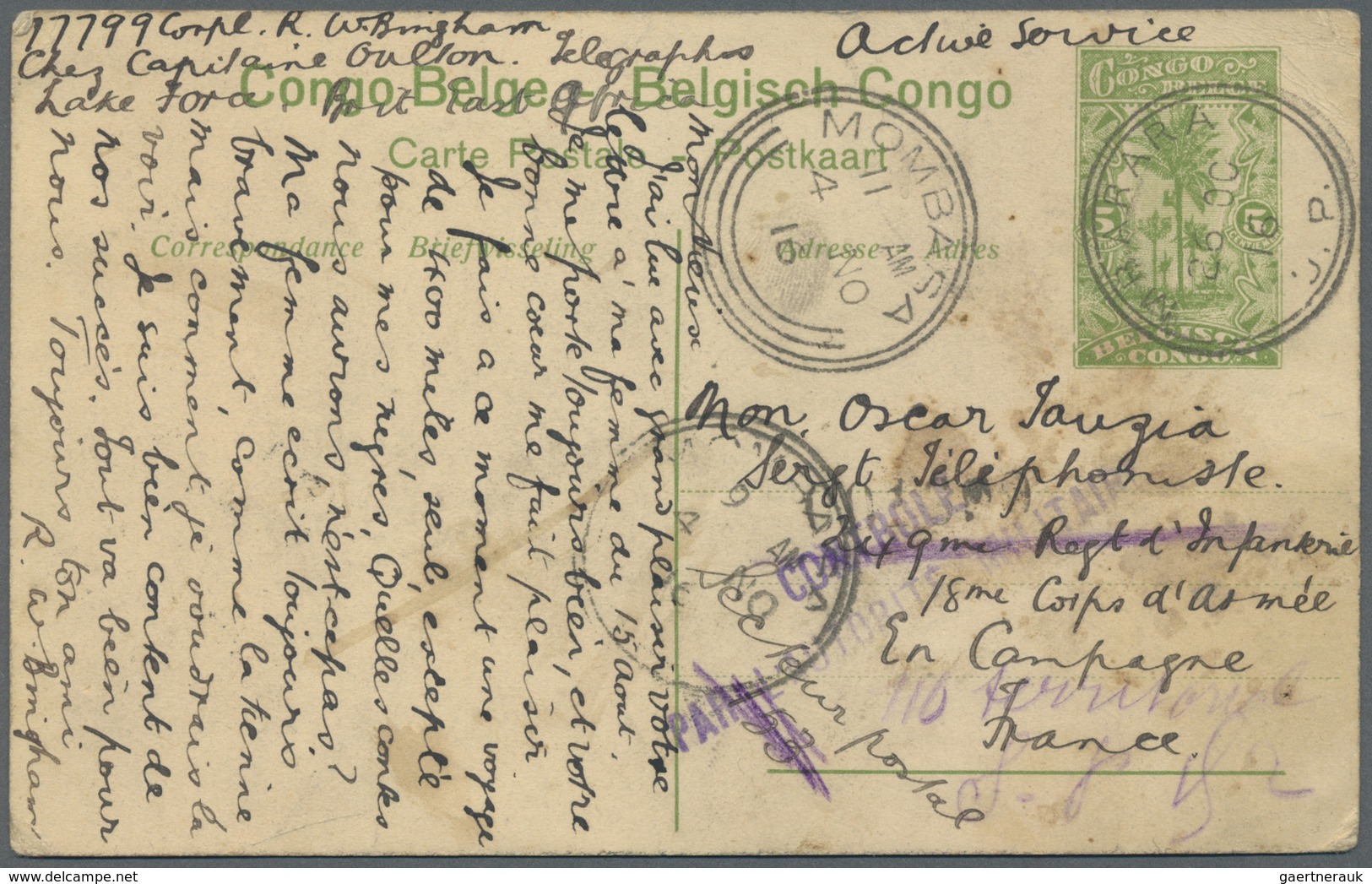 Br Britisch-Ostafrika Und Uganda: 1916, On Active Service, Belgian Congo Psc Used By British Fieldpost - Protectoraten Van Oost-Afrika En Van Oeganda